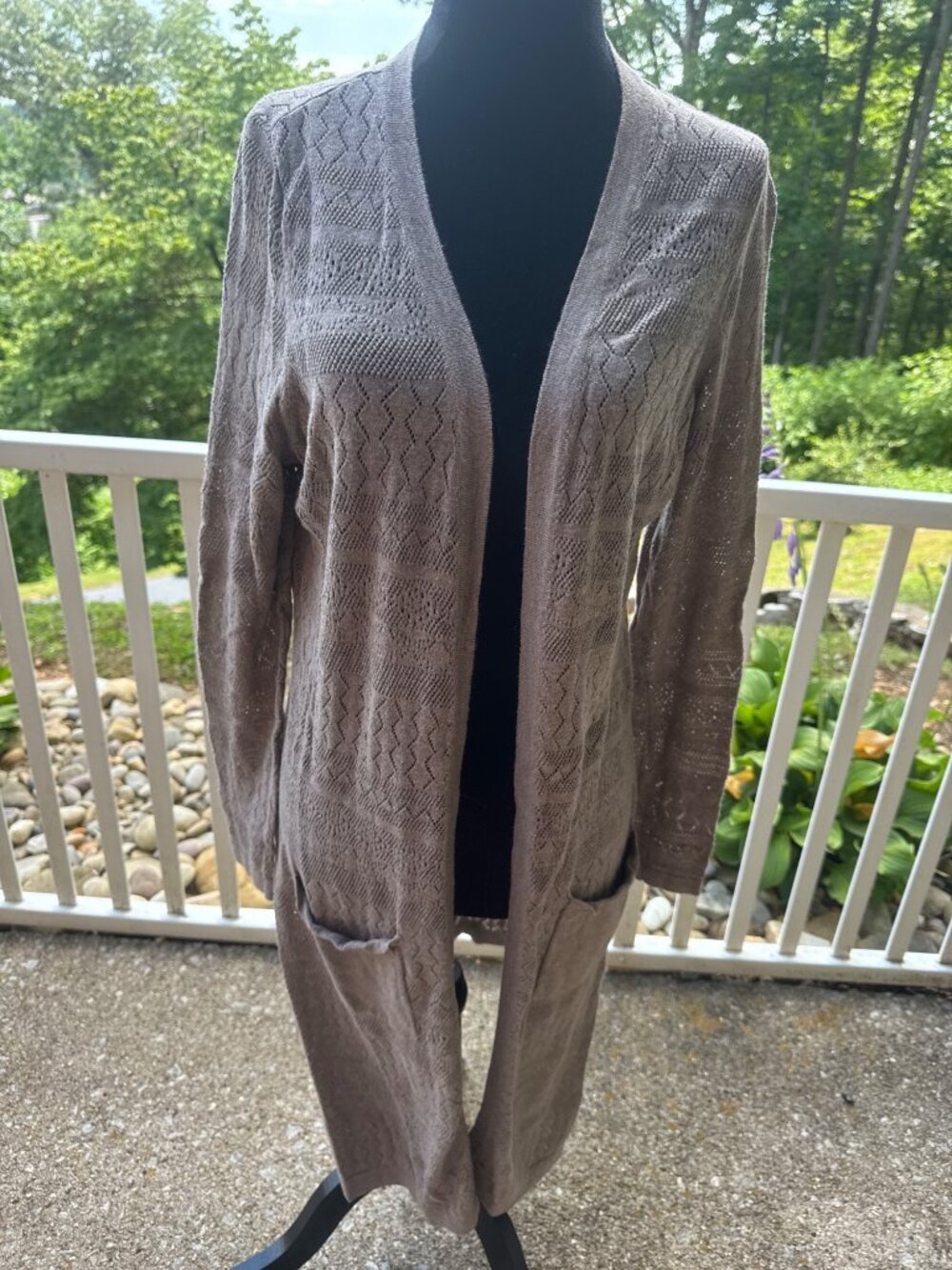 Beldini boho chic open weave long duster cardigan earthy brown size large